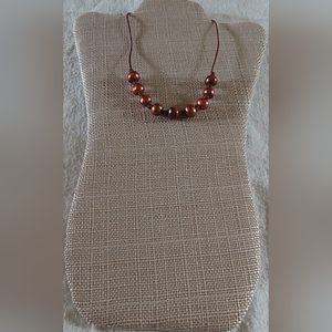 Handmade Dark Brown Leather And Brown Peacock Pearl Necklace
